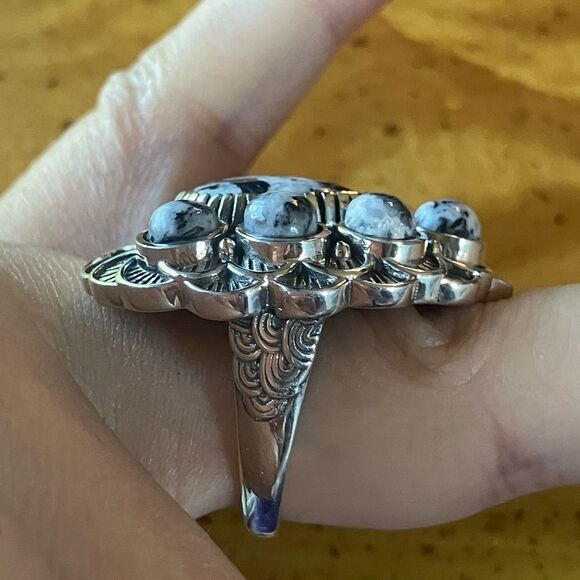 Genuine White Buffalo Sterling Silver Southwestern Ring Size 7 - Picture 3 of 9